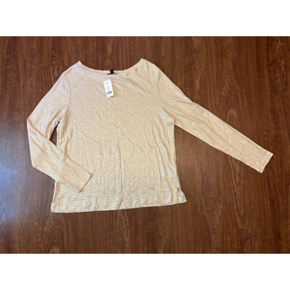 Banana Republic Metallic Cream Boat Neck Long Sleeve Medium NWT 100% Linen
